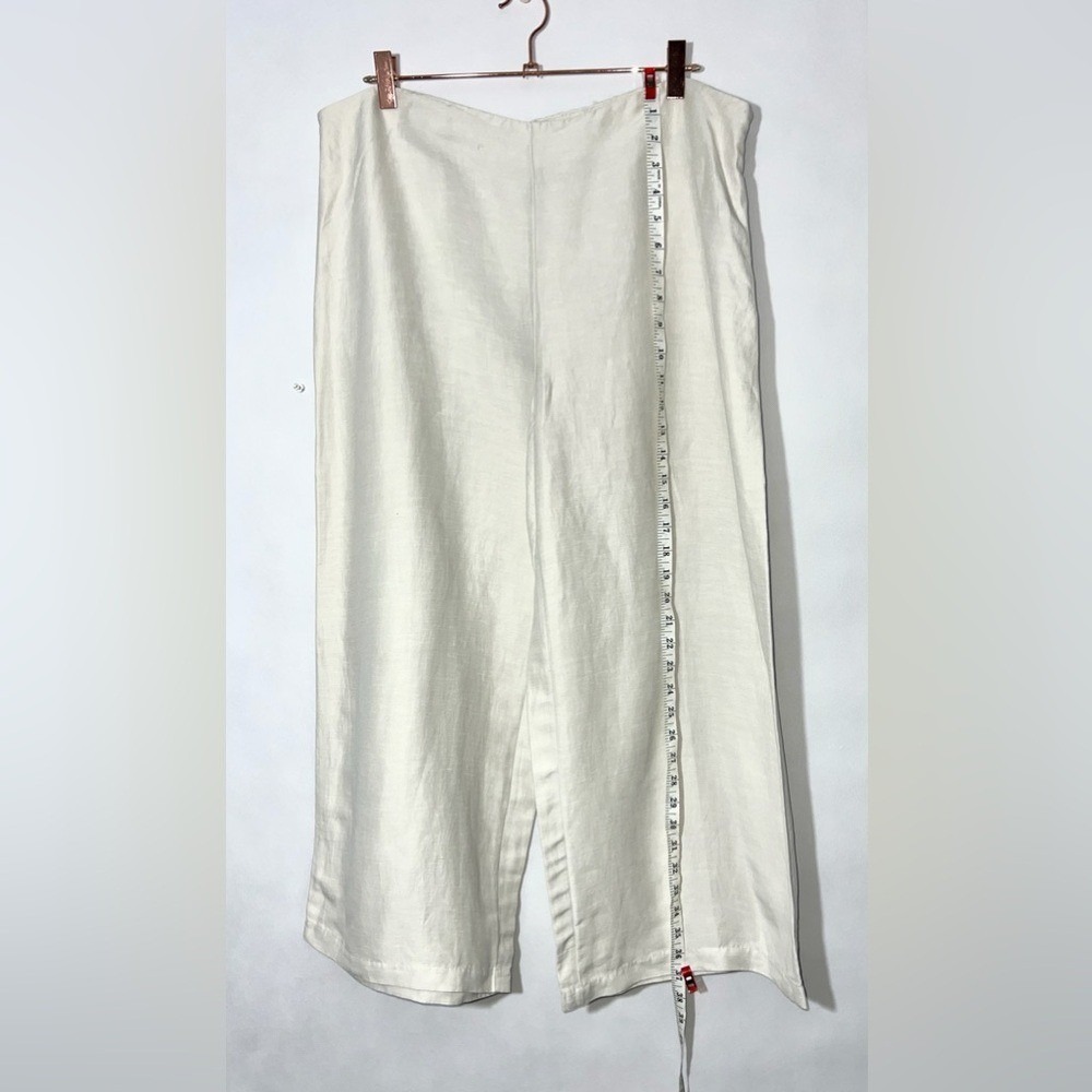 Eileen Fisher Ivory Linen Silk Woman Cropped Pants Size Large Side Zip Wide Leg - Picture 7 of 14